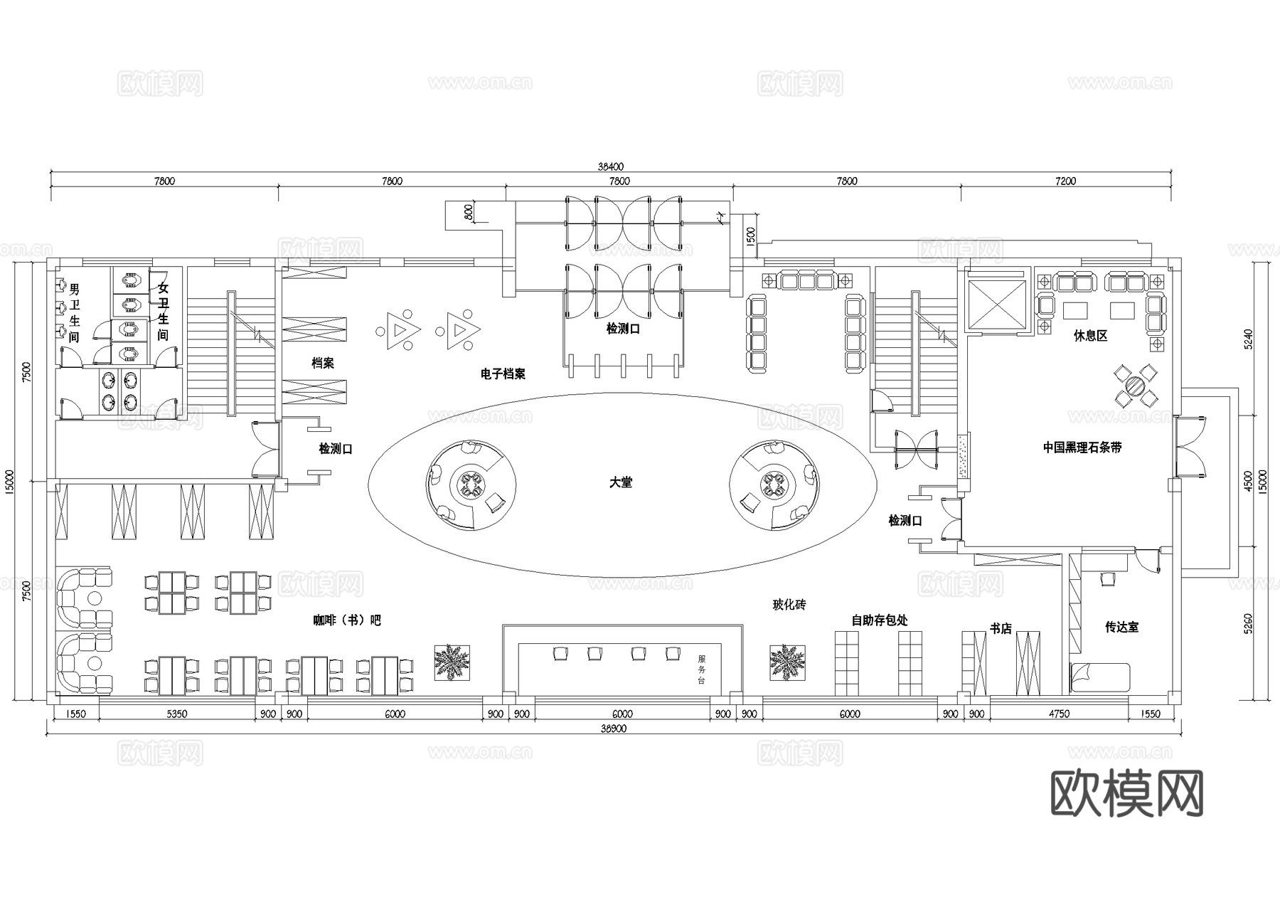 三层图书馆平面图阅览室书店咖啡书吧cad施工图