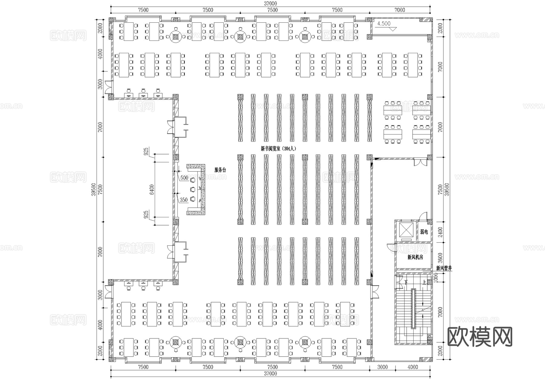 图书馆阅览室平面图cad施工图