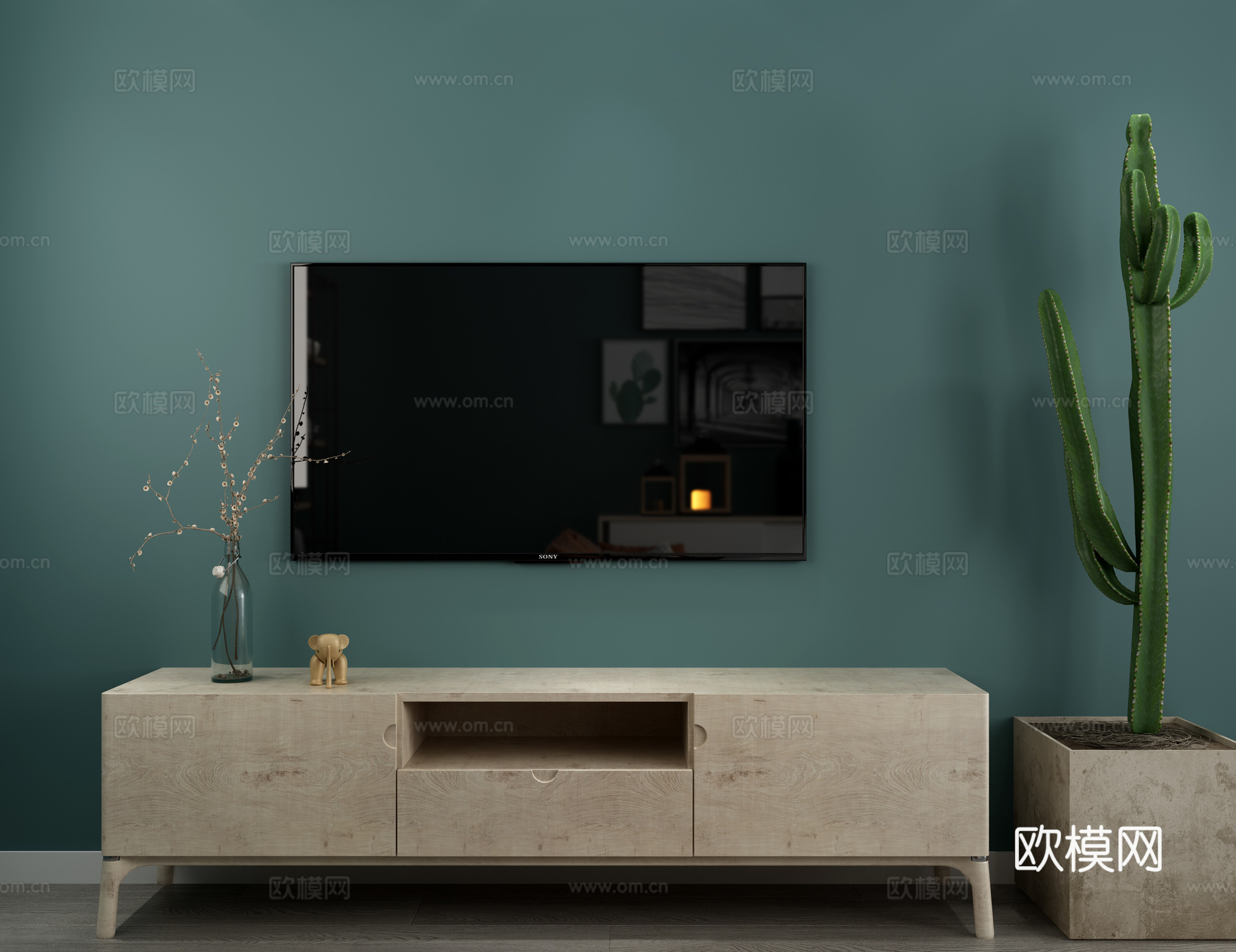 现代沙发茶几组合 挂画 电视柜3d模型下载（渲染图2）