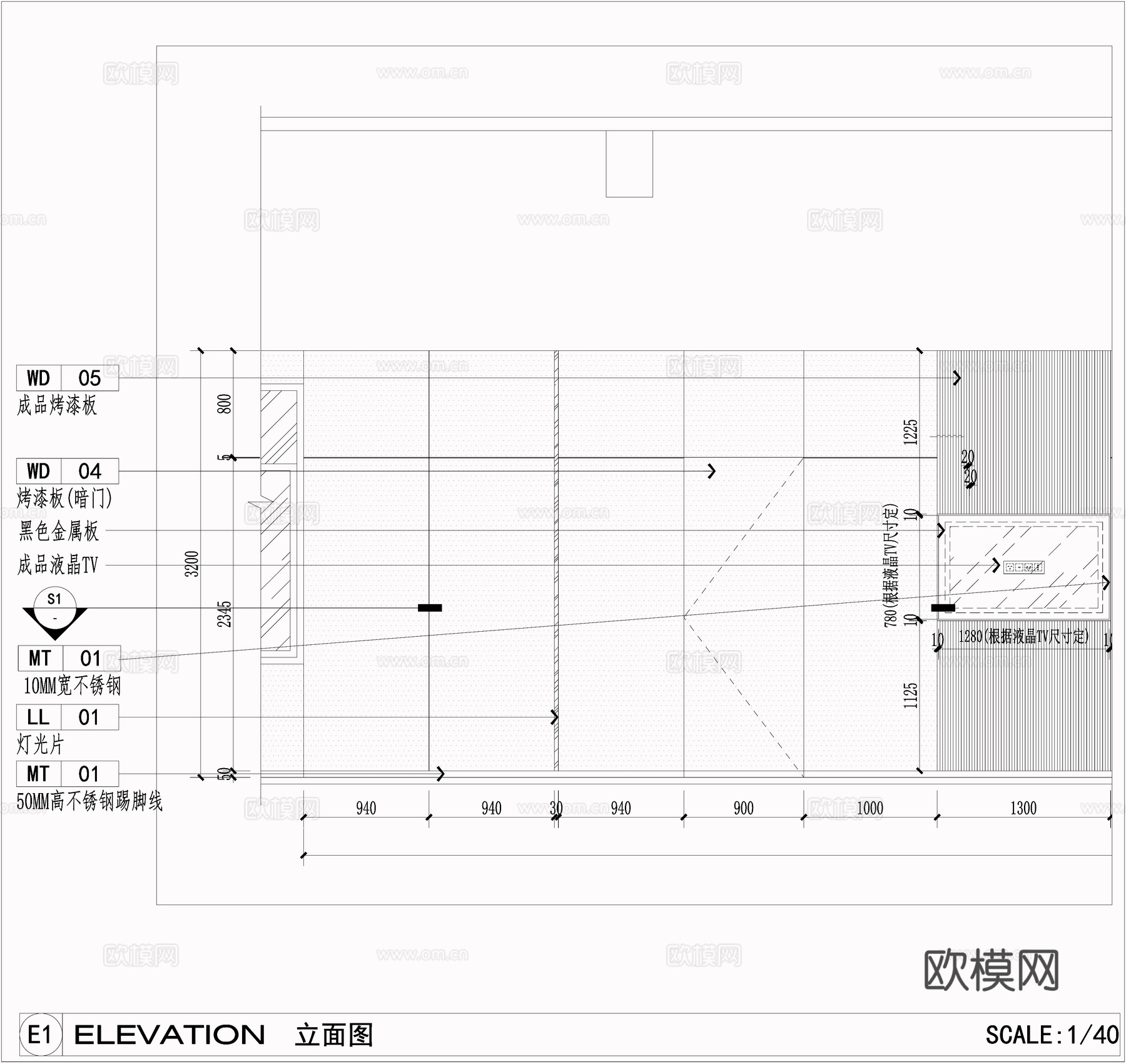 弧形通道墙面 壁挂电视墙 烤漆板墙面  墙面节点cad施工图