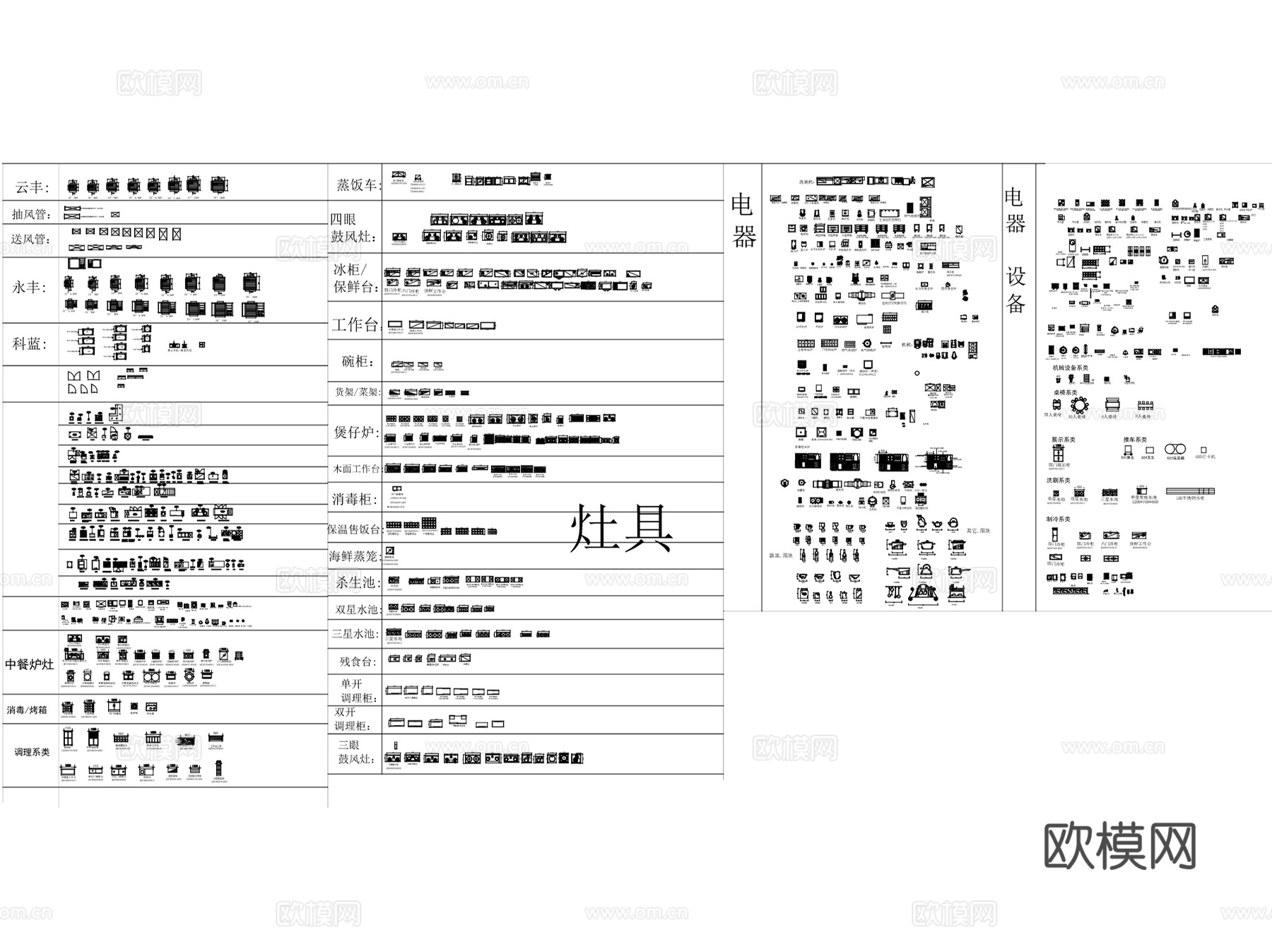 室内厨房设施厨柜厨具家具家电图块图库CAD施工图集 15套cad施工图