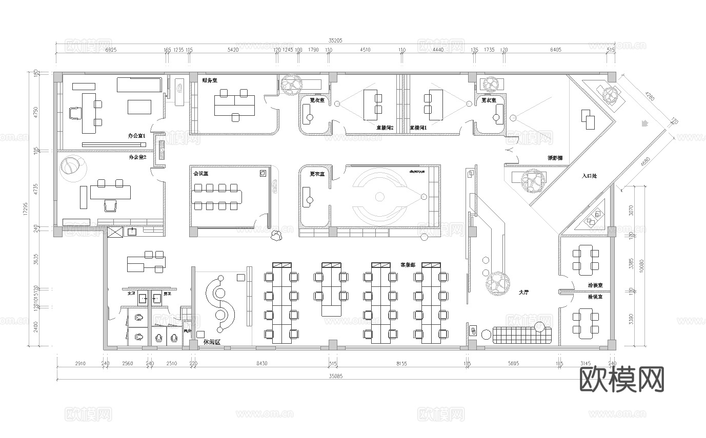 800平公司平办公室 最新平面办公室施工图cad施工图