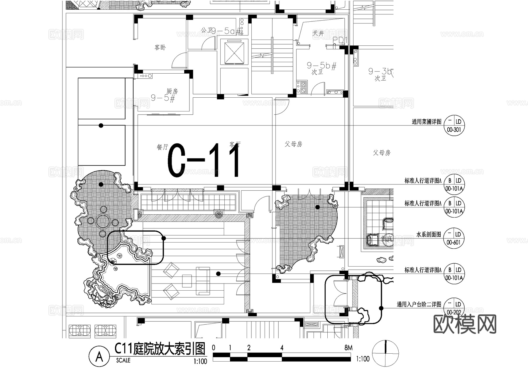 新中式别墅庭院景观平面图CAD施工图cad施工图