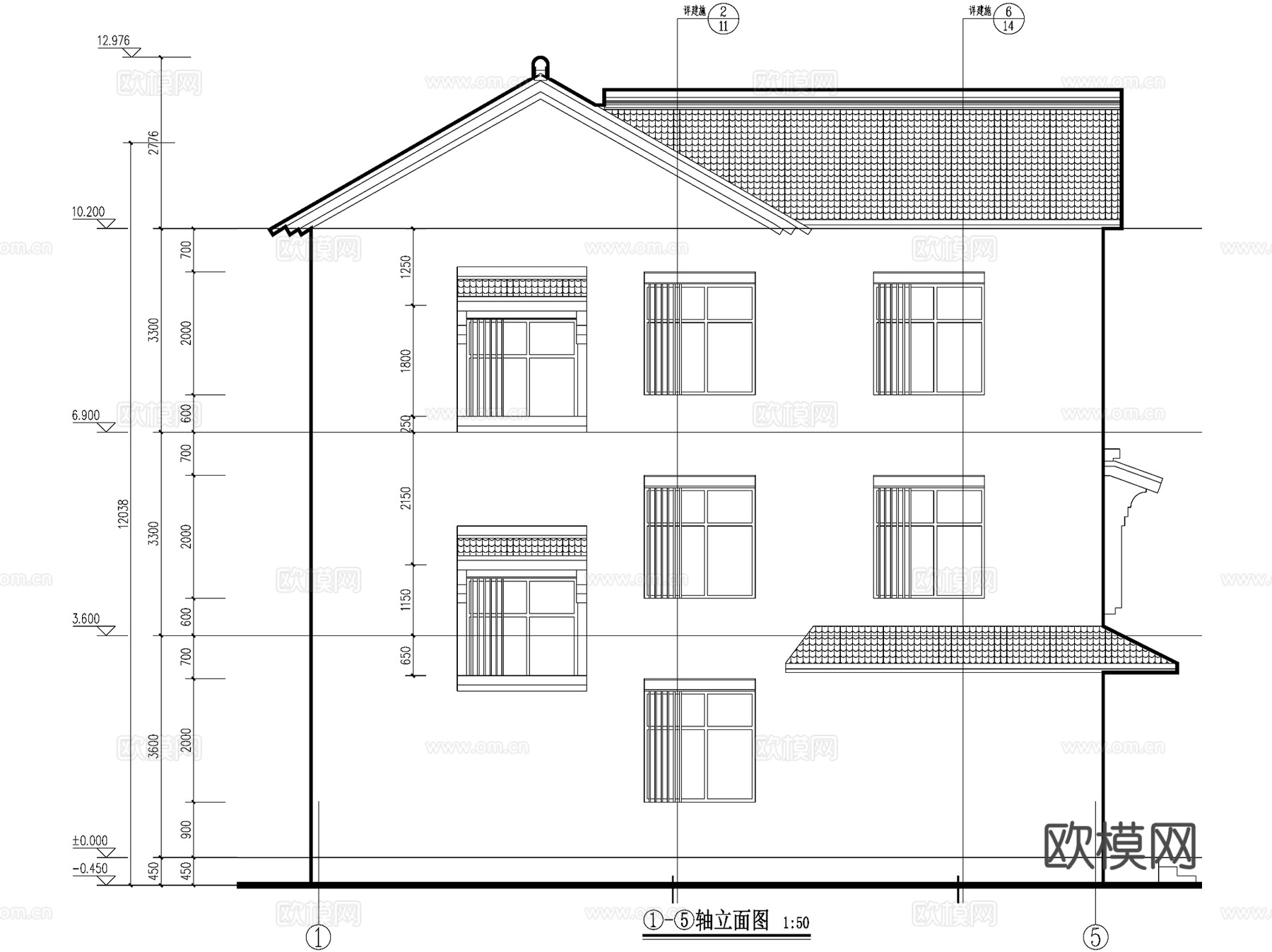 新中式三层独栋别墅乡村农村自建房住宅建筑CAD施工图cad施工图