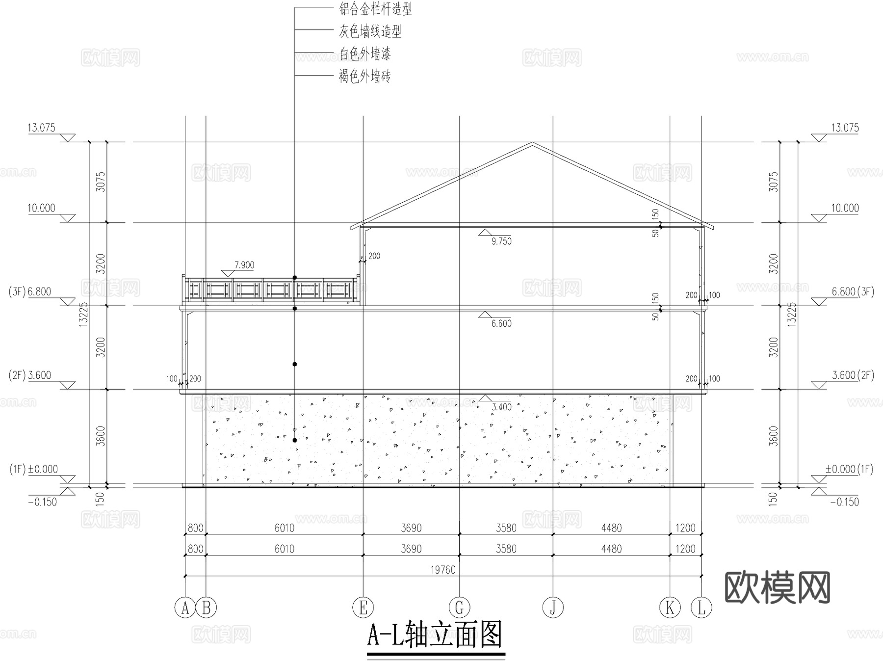 新中式三层别墅农村自建房临街商铺门面建筑CAD施工图cad施工图