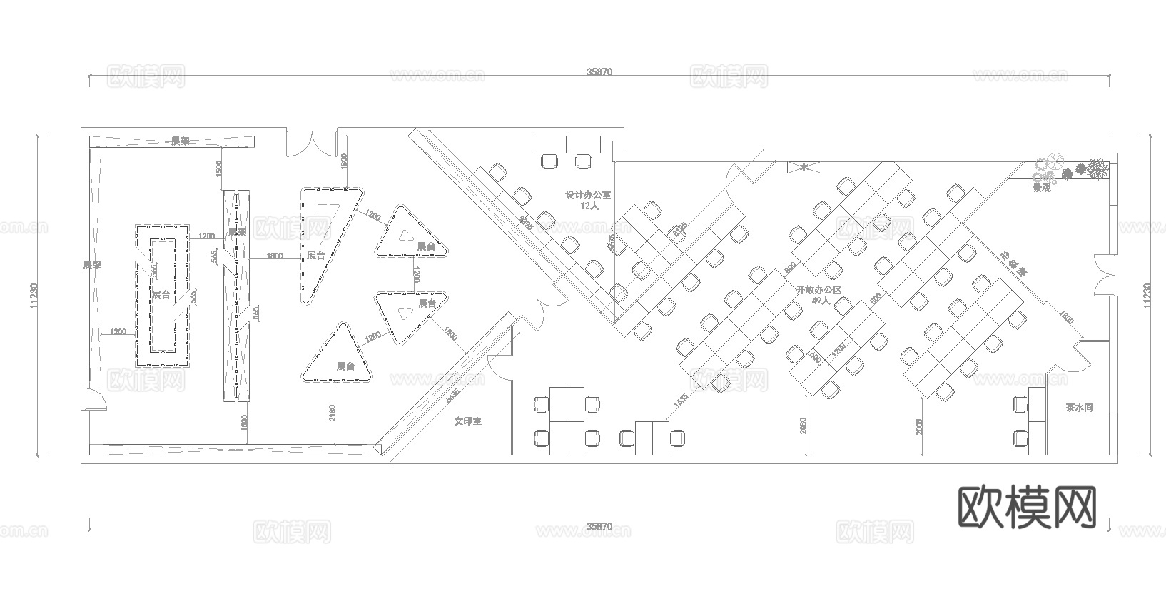 办公室 最新平面办公室施工图cad施工图
