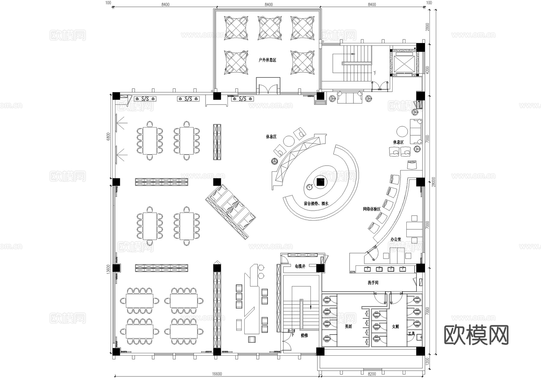 书店书吧图书馆阅览室平面图cad施工图