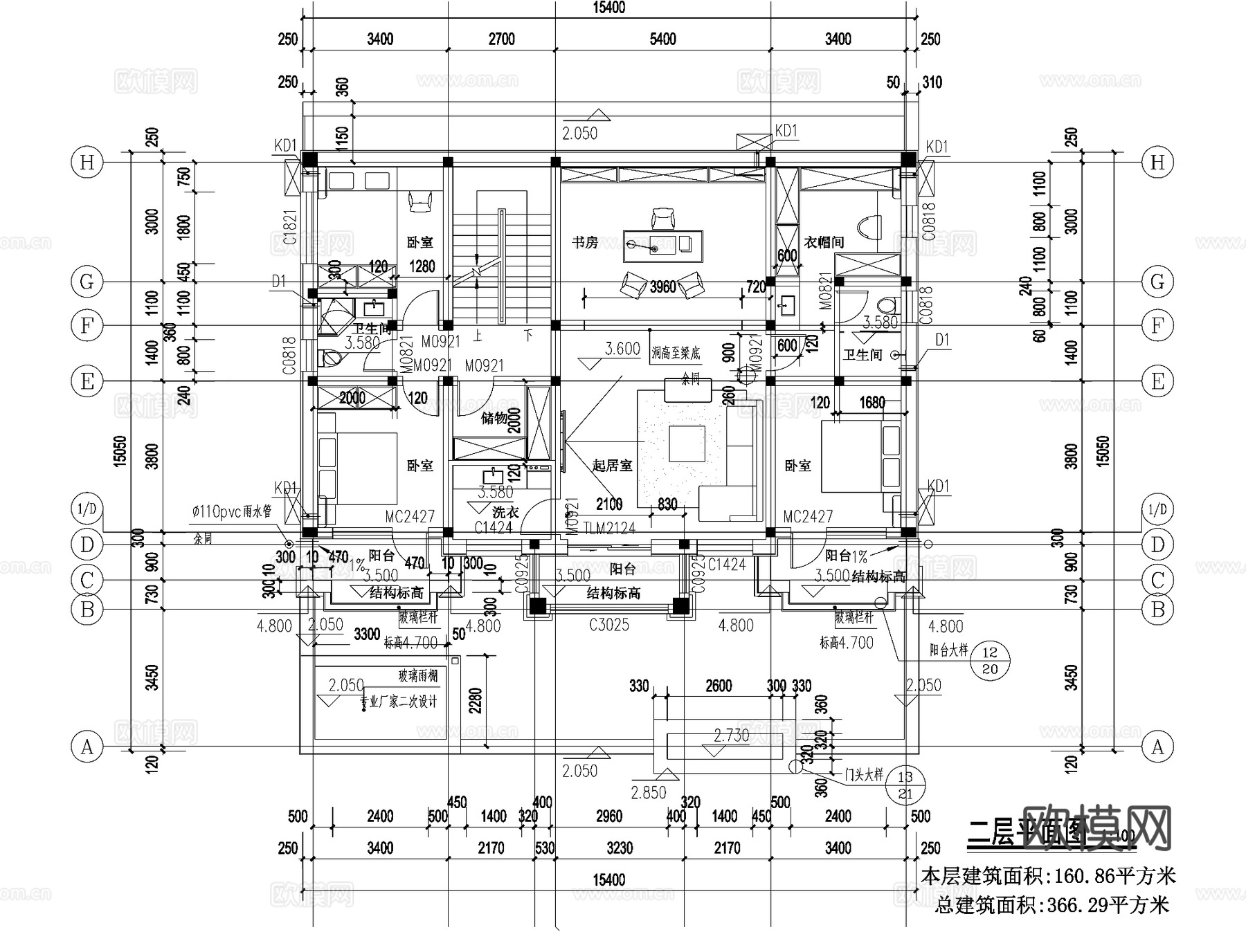 新中式二层独栋别墅乡村农村自建房建筑CAD施工图cad施工图