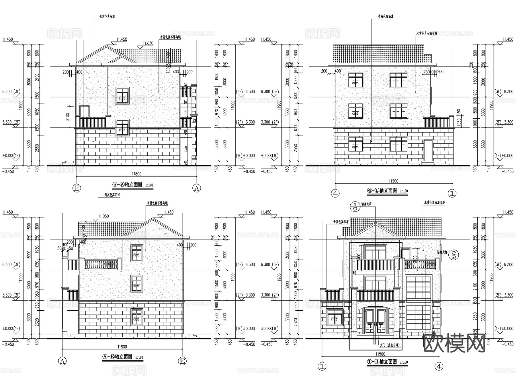 欧式简约三层独栋别墅农村乡村自建房住宅建筑CAD施工图cad施工图