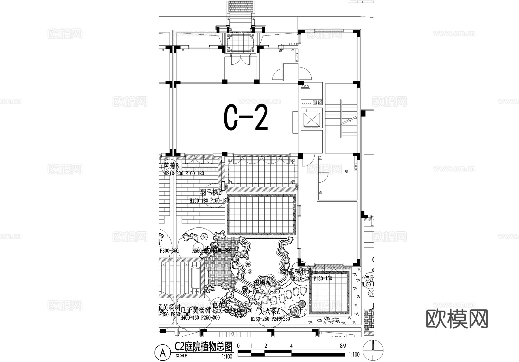 新中式别墅庭院景观平面图CAD施工图cad施工图