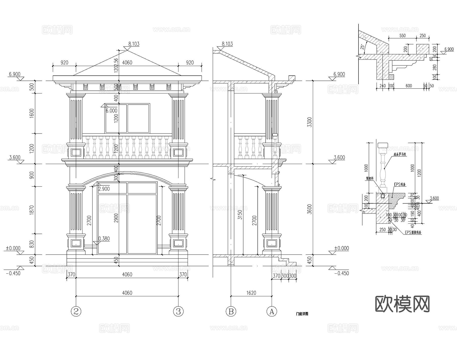 欧式二层独栋别墅农村乡村自建房建筑CAD施工图cad施工图