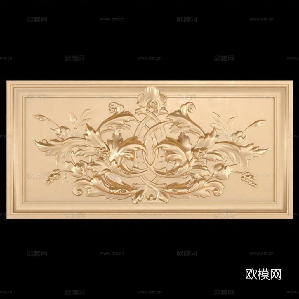 欧式奢华浮雕装饰板 巴洛克风格3D模型 室内装饰艺术设计 金属镀金背景 高清浮雕墙面装饰免费3d模型下载