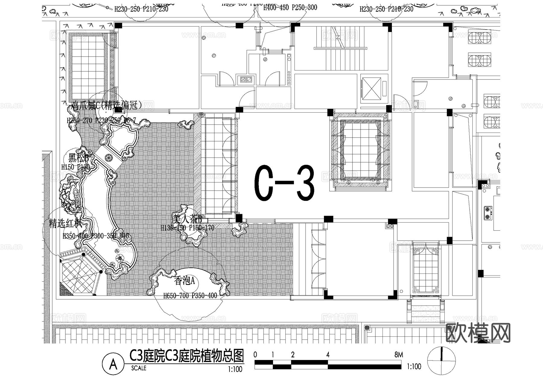 新中式别墅庭院景观平面图CAD施工图cad施工图