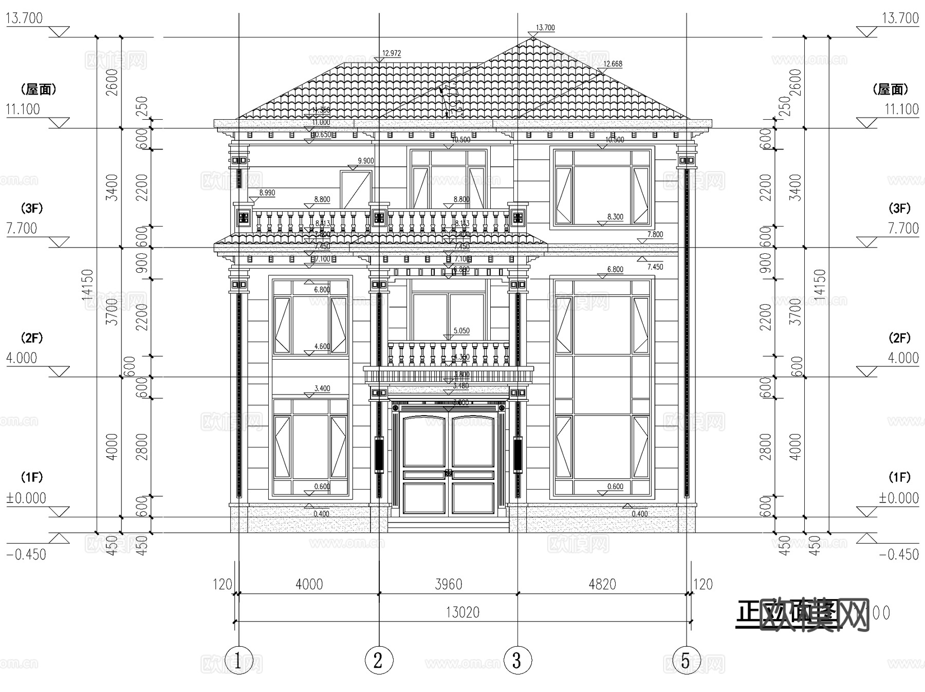 新中式三层独栋别墅乡村农村自建房住宅建筑CAD施工图cad施工图