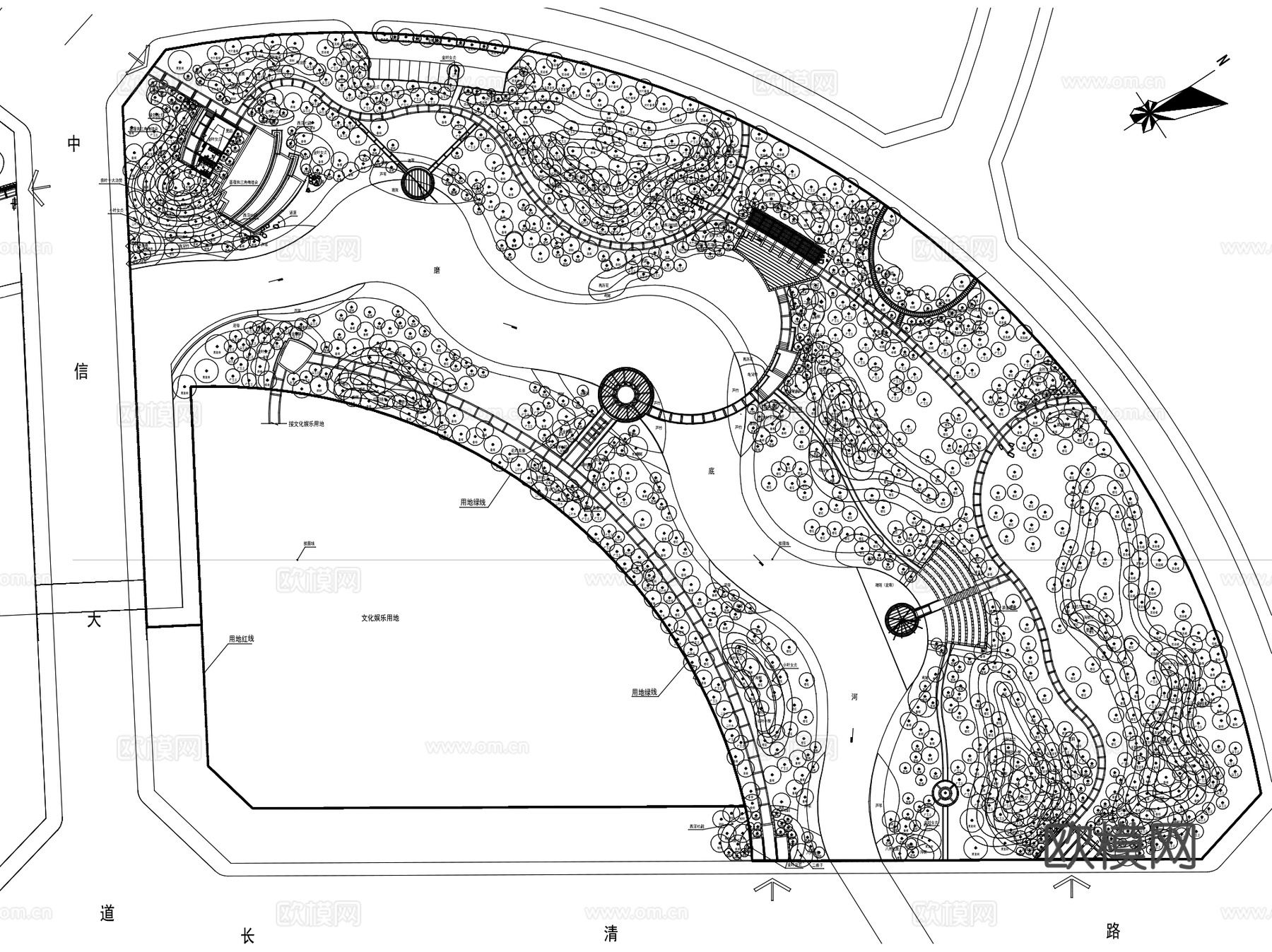 中信蜀都磨底河沿河滨水绿带景观CAD施工图整套cad施工图