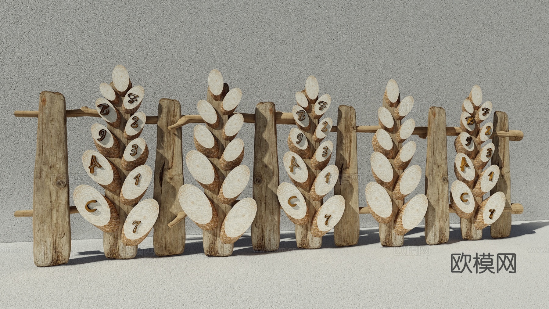 现代生态户外花园卡通木质栏杆动物围栏护栏彩色花朵儿童创意栅栏su模型