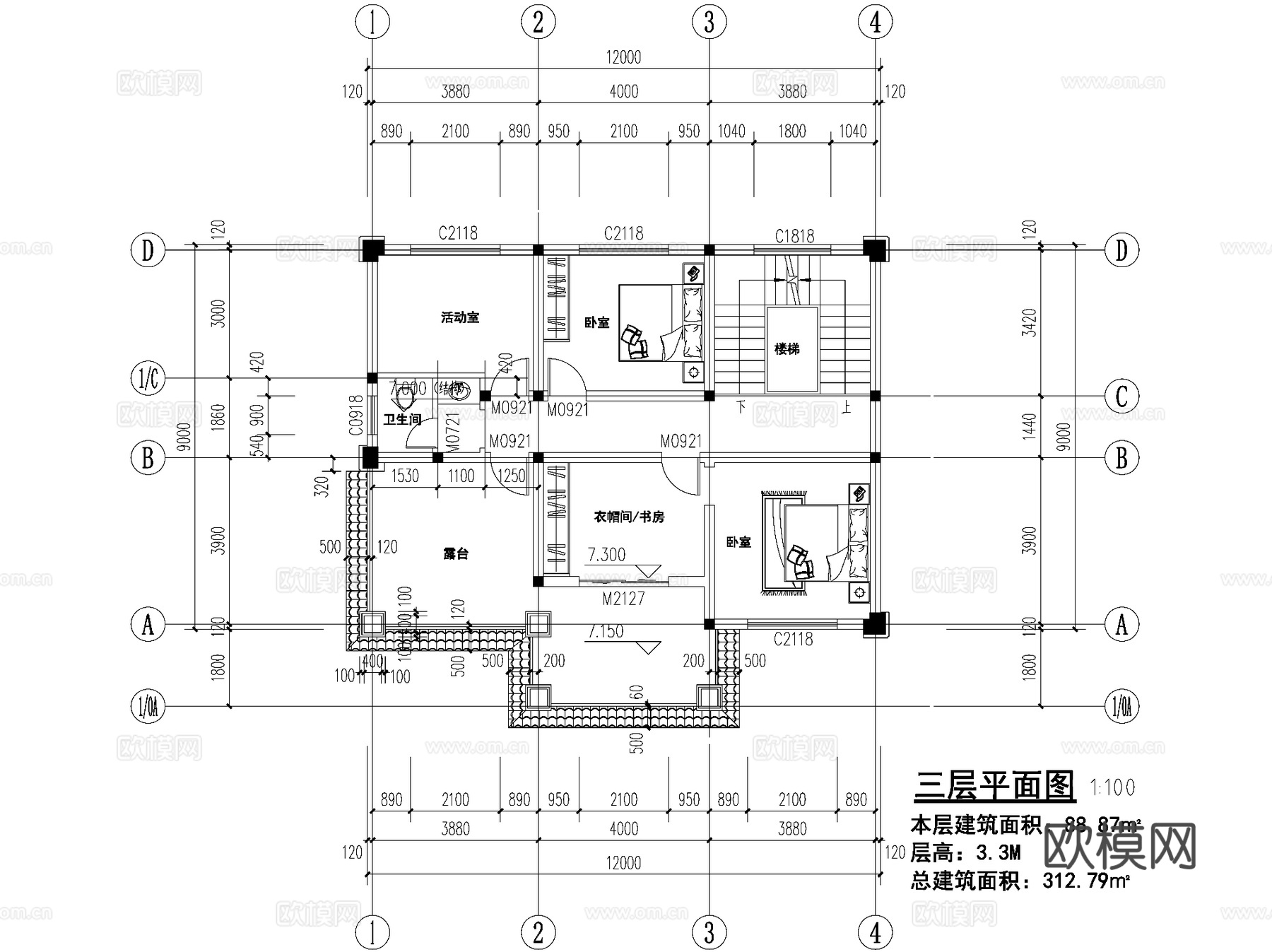 新中式三层独栋别墅乡村农村自建房住宅建筑CAD施工图cad施工图