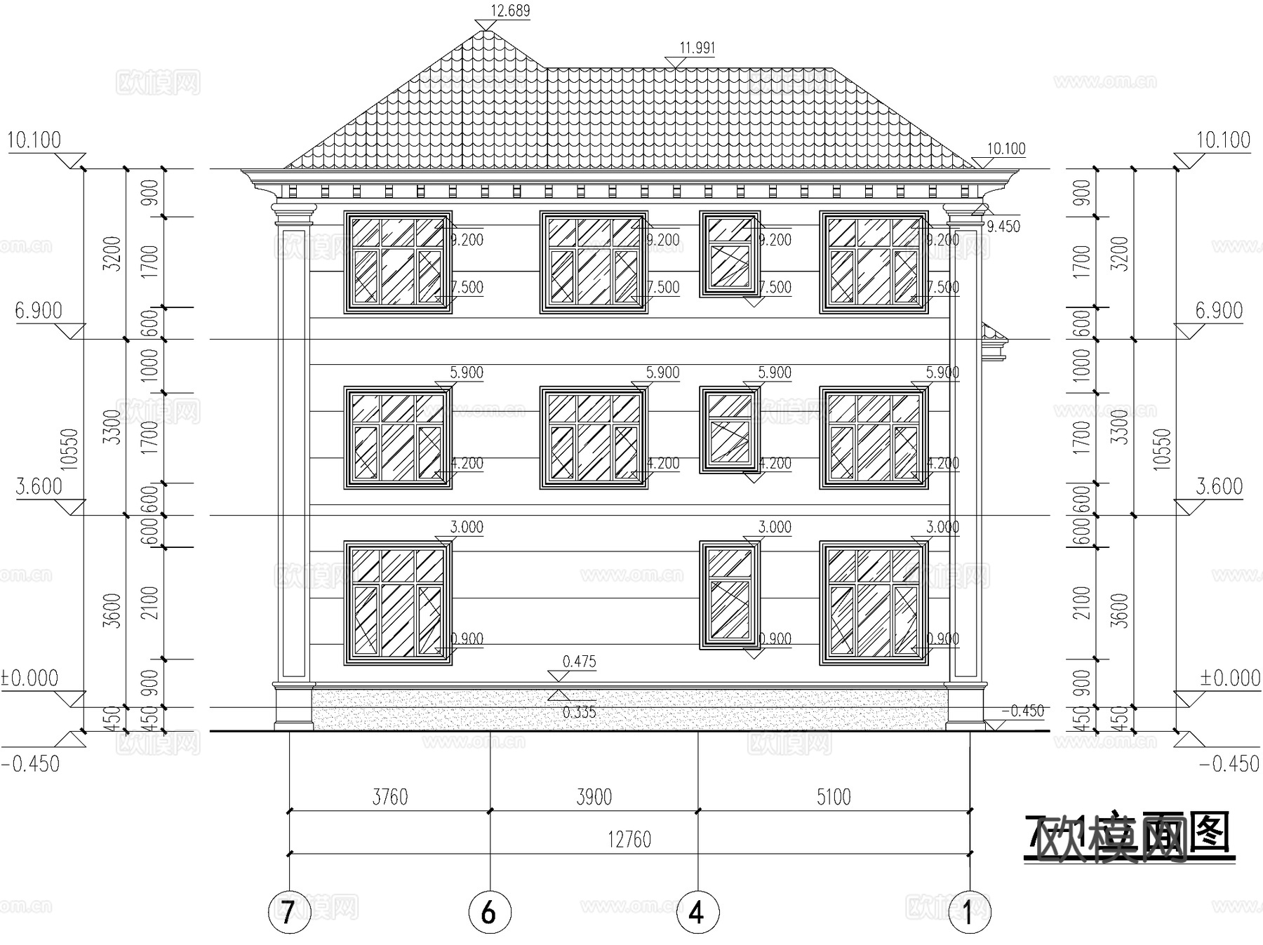 欧式简约三层独栋别墅农村乡村自建房住宅建筑CAD施工图cad施工图