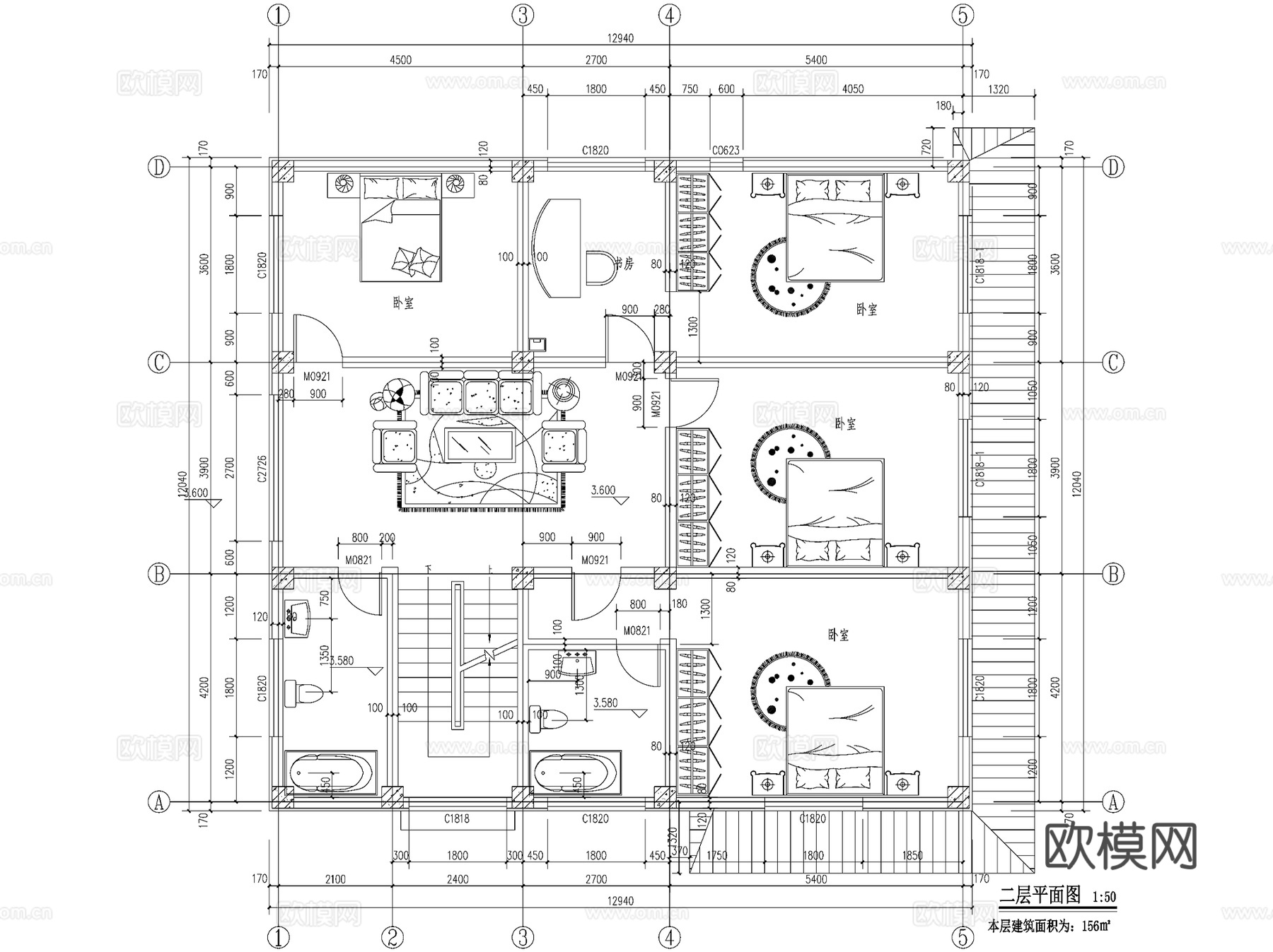 新中式三层独栋别墅乡村农村自建房住宅建筑CAD施工图cad施工图