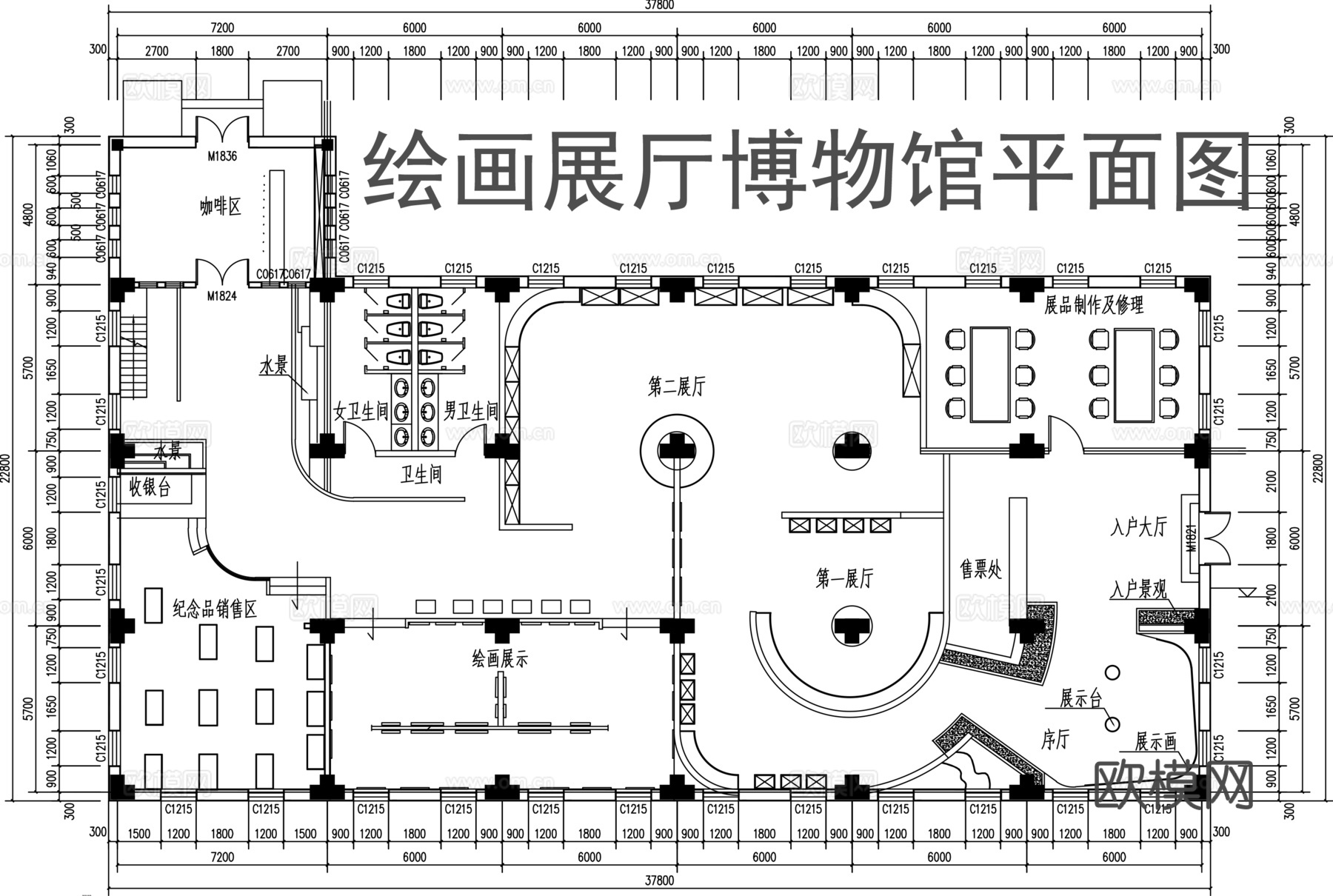 绘画展厅平面图cadcad施工图