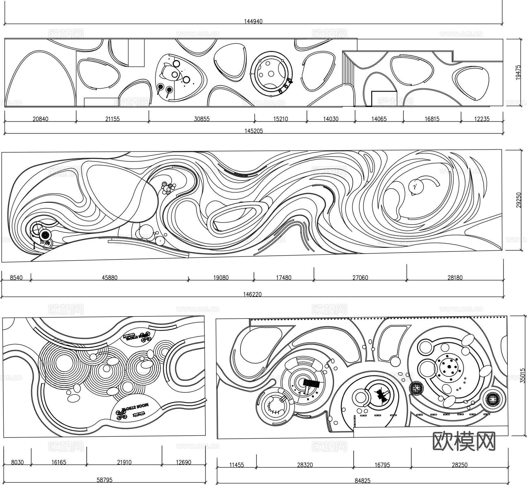 带状公园方案布局cad施工图