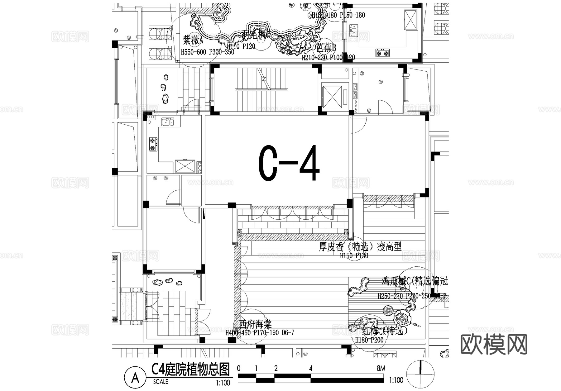 新中式别墅庭院景观平面图CAD施工图cad施工图