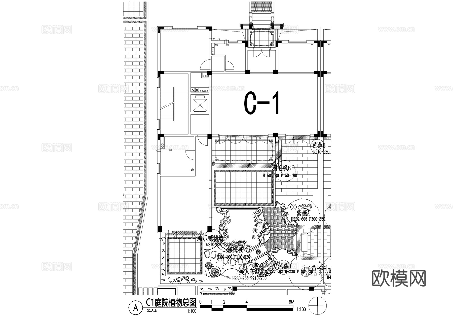新中式别墅庭院景观平面图CAD施工图cad施工图