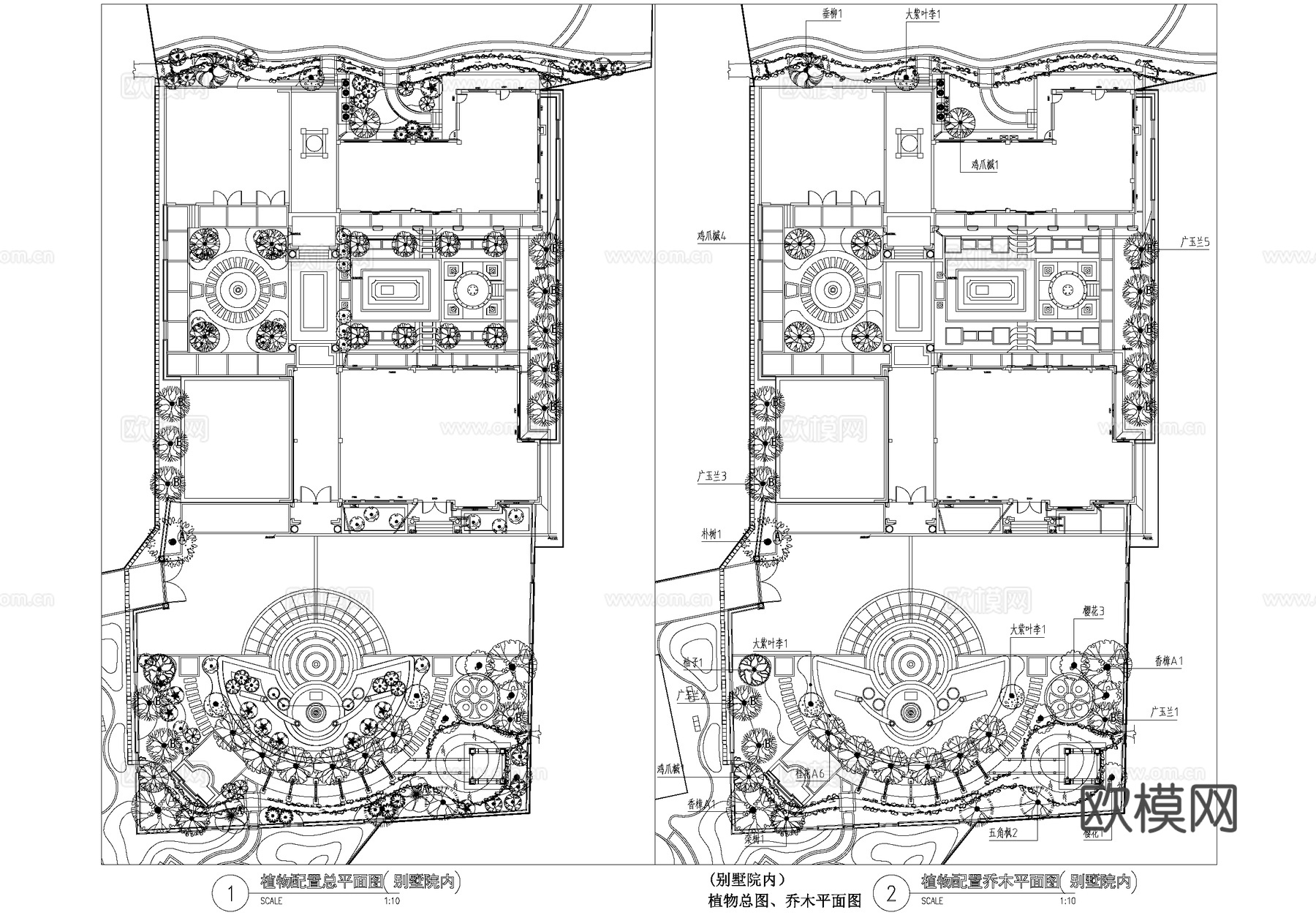 别墅庭院景观植物种植配置平面图CAD施工图cad施工图