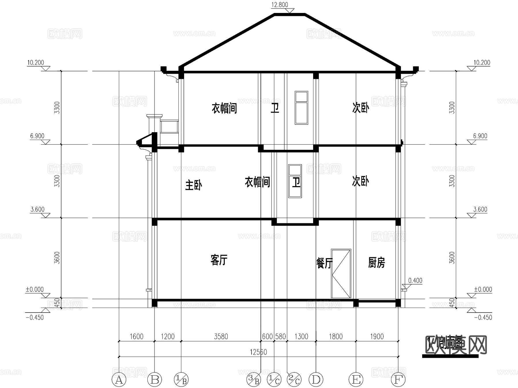 新中式三层独栋别墅乡村农村自建房住宅建筑CAD施工图cad施工图