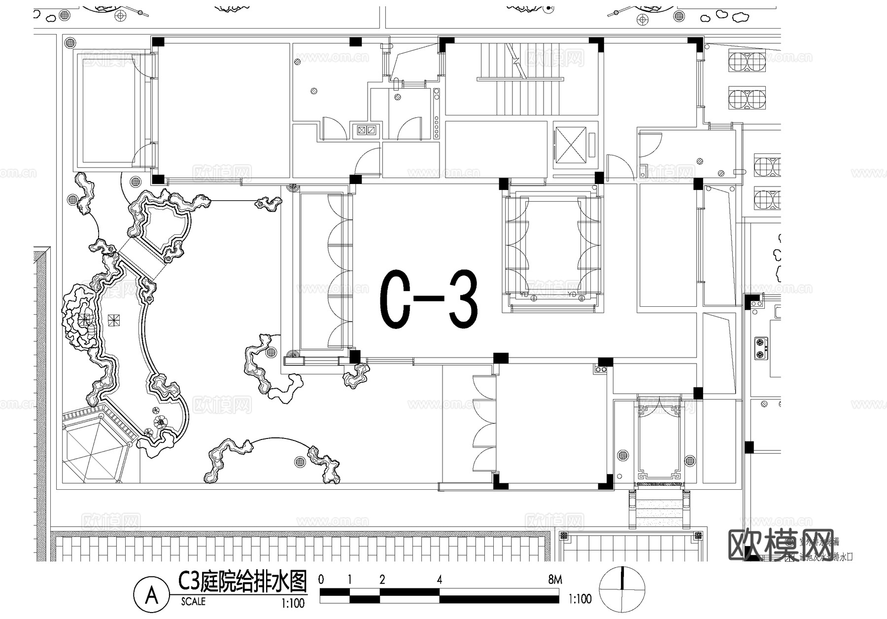 新中式别墅庭院景观平面图CAD施工图cad施工图