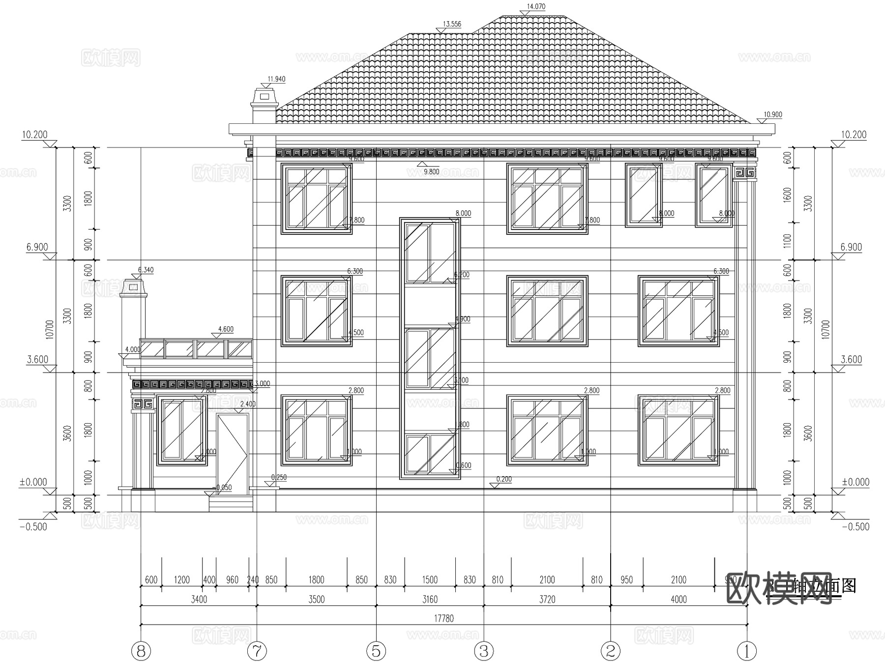 新中式三层独栋别墅乡村农村自建房住宅建筑CAD施工图cad施工图