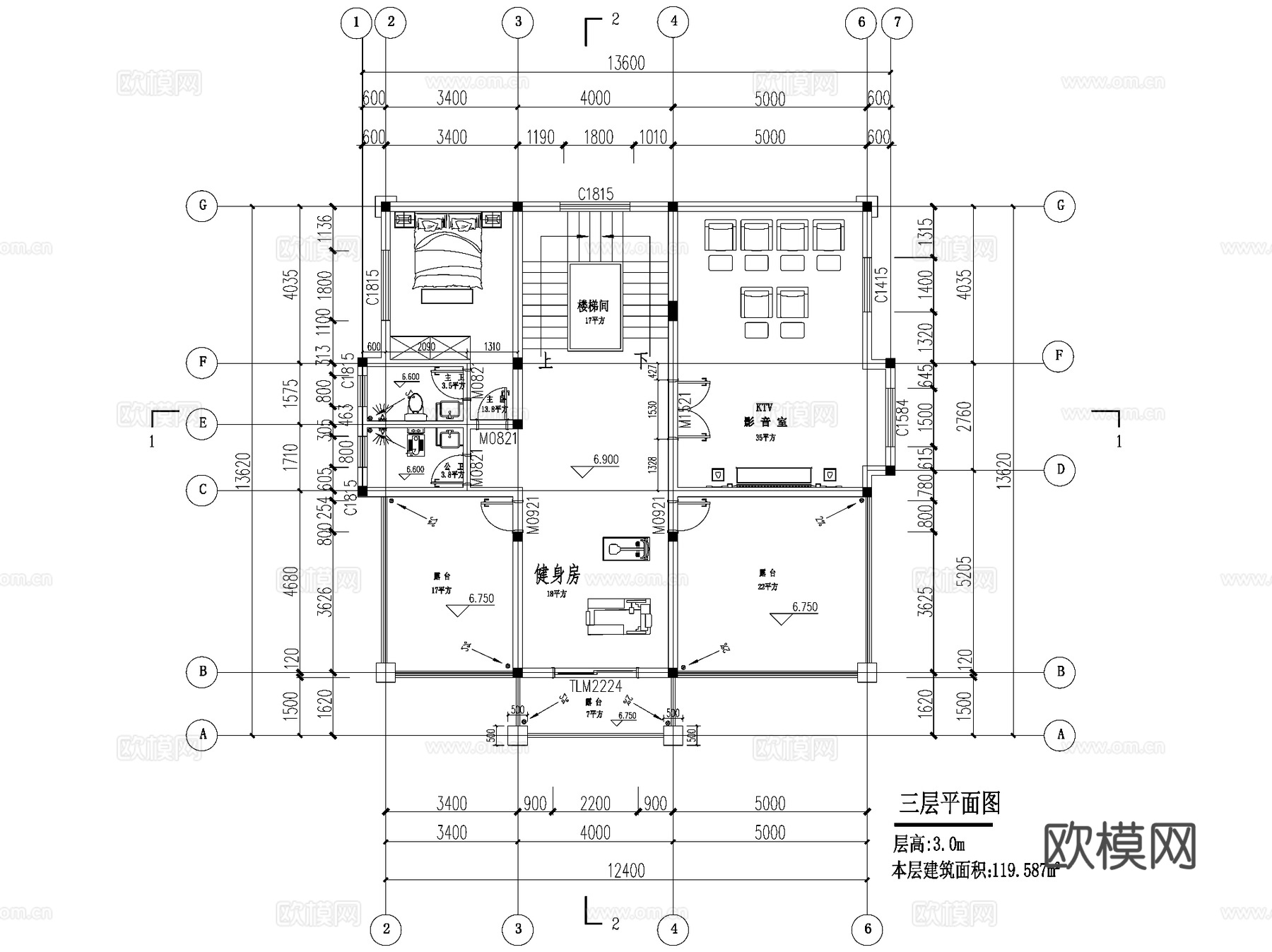 新中式三层独栋别墅乡村农村自建房住宅建筑CAD施工图cad施工图