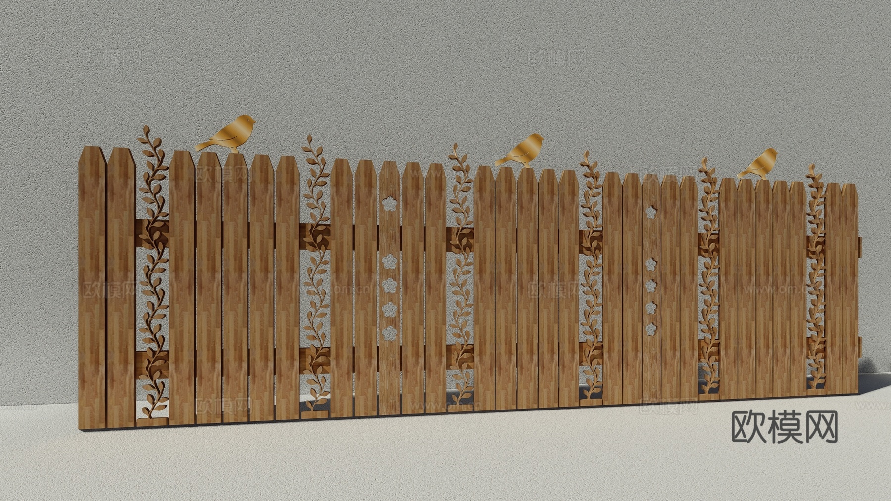 现代生态户外花园卡通木质栏杆动物围栏护栏彩色花朵儿童创意栅栏su模型