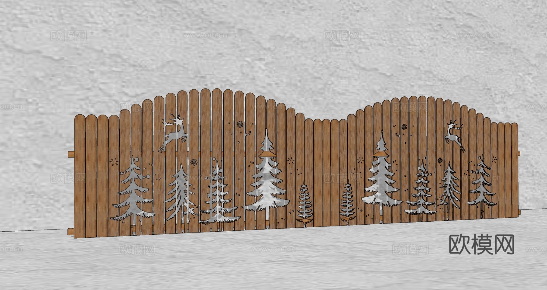 现代生态户外花园卡通木质栏杆动物围栏护栏彩色花朵儿童创意栅栏su模型