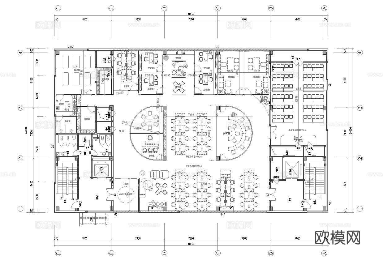 800平公司办公室 最新平面办公室施工图cad施工图