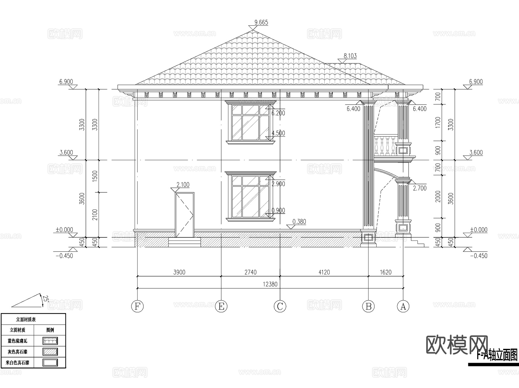 欧式二层独栋别墅农村乡村自建房建筑CAD施工图cad施工图