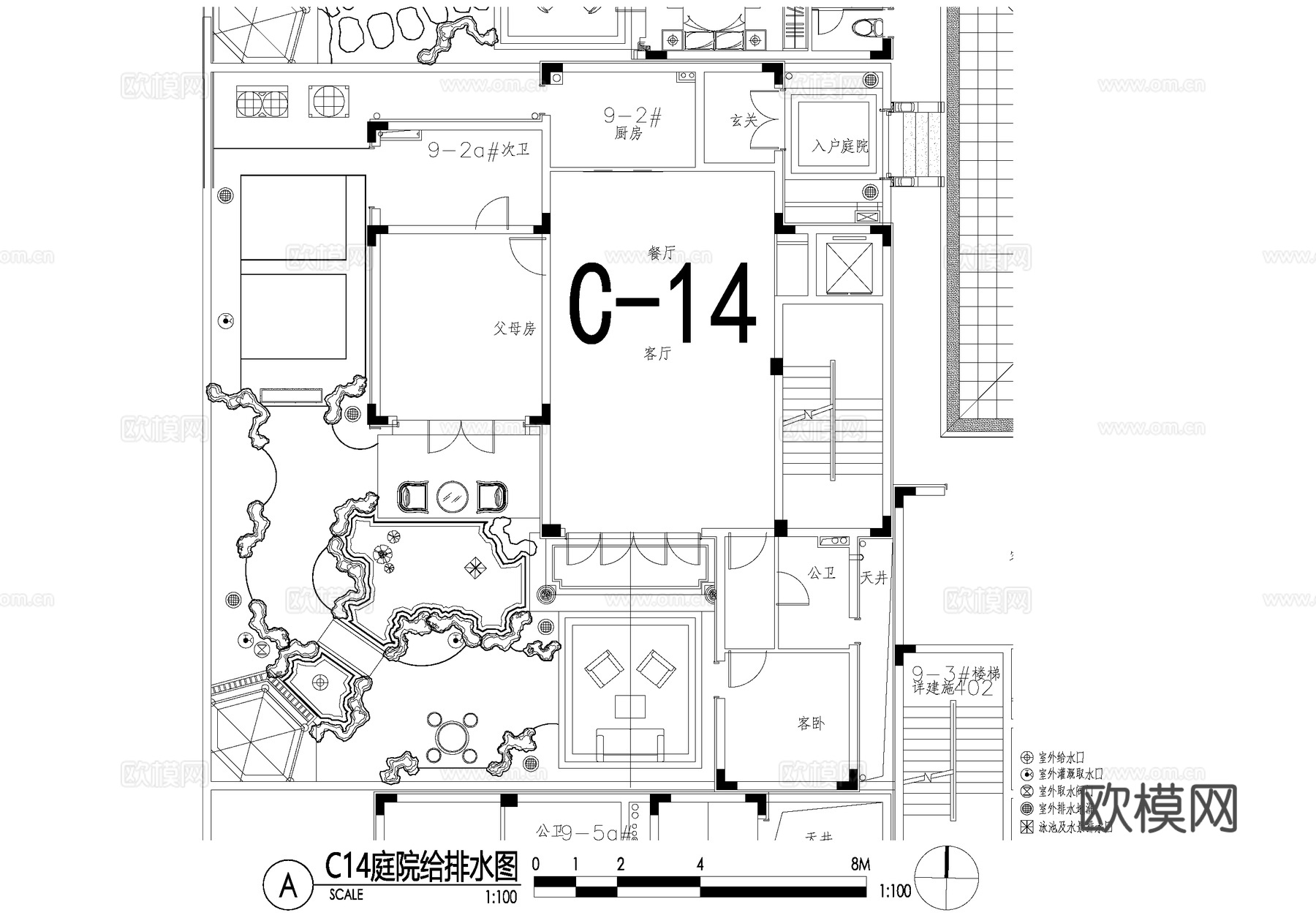 新中式别墅庭院景观平面图CAD施工图cad施工图