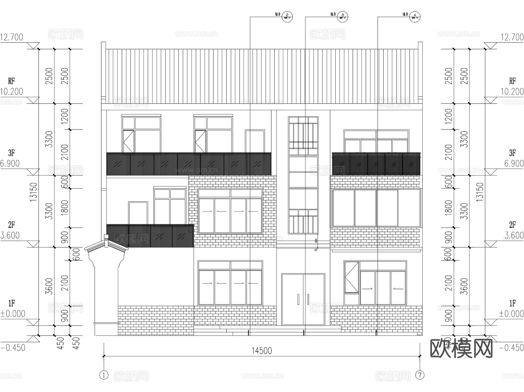 新中式三层合院别墅乡村农村自建房住宅建筑CAD施工图cad施工图