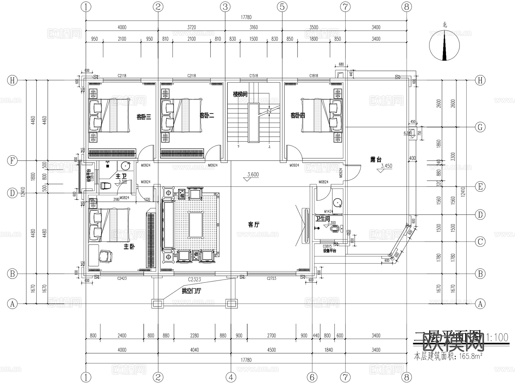 新中式三层独栋别墅乡村农村自建房住宅建筑CAD施工图cad施工图