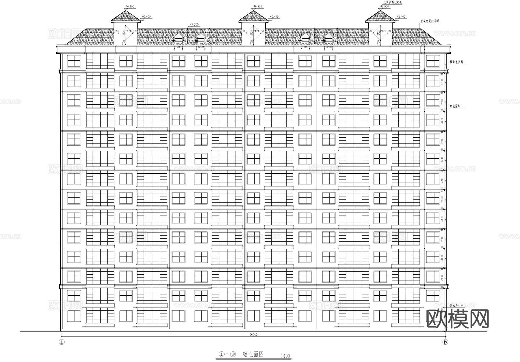 十四层一梯两户小高层住宅建筑CAD施工图cad施工图