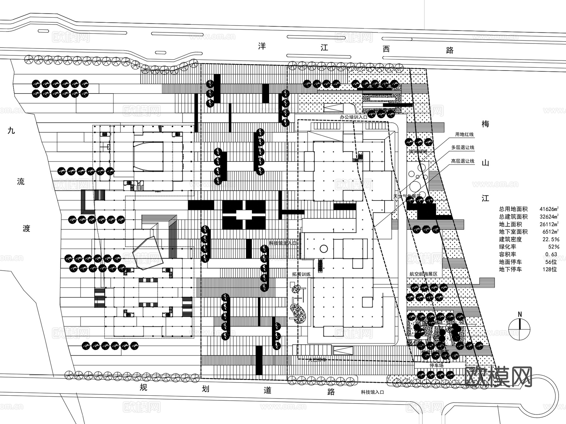 绍兴科技馆新馆建筑CAD平面施工图+SU+文本cad施工图