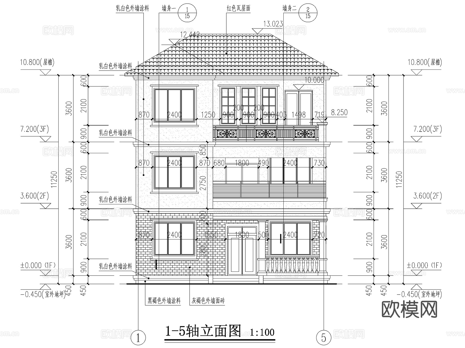 现代简欧三层独栋别墅乡村农村自建房住宅建筑CAD施工图cad施工图