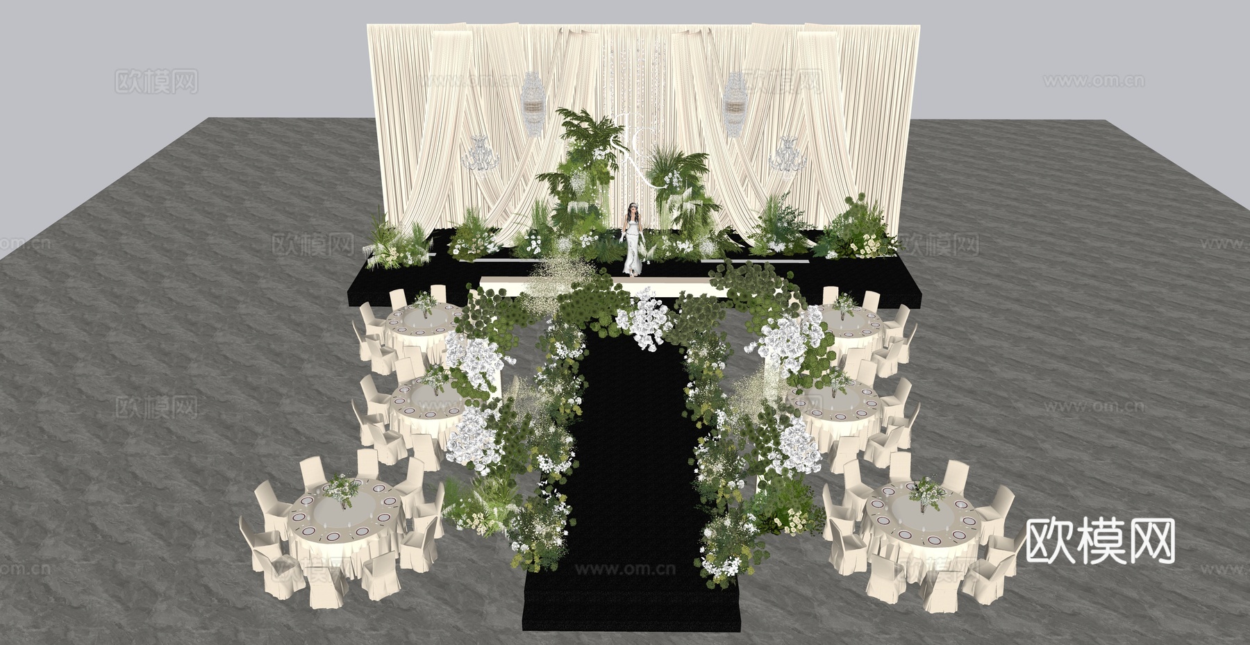 高层次香槟色布幔造型自然系婚礼美陈su模型