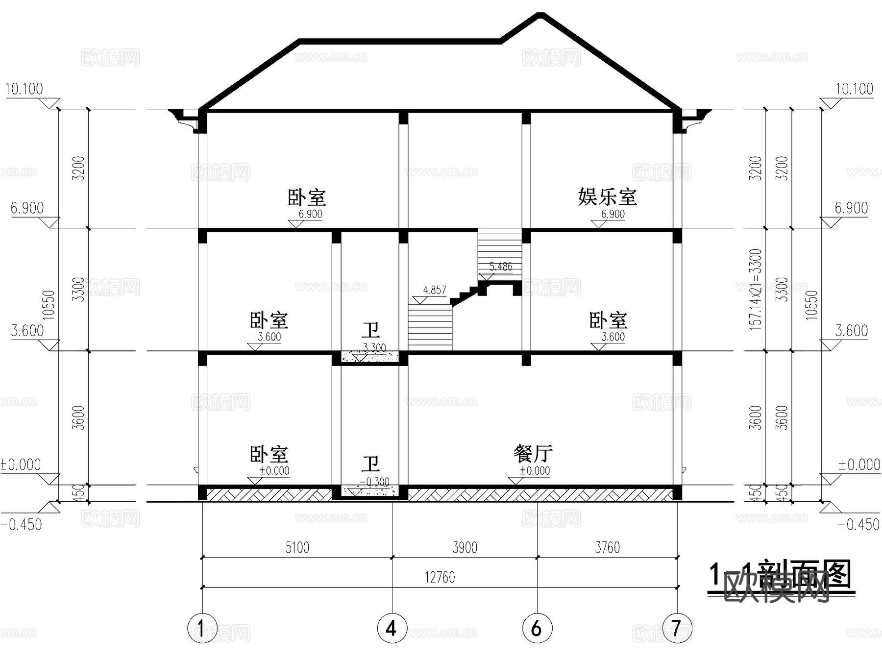 欧式简约三层独栋别墅农村乡村自建房住宅建筑CAD施工图cad施工图
