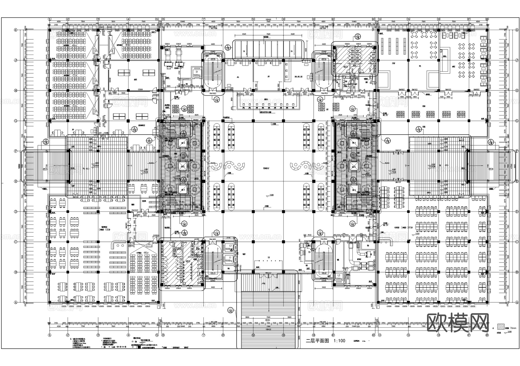 五层大学图书馆建筑平面图吊顶图cad施工图