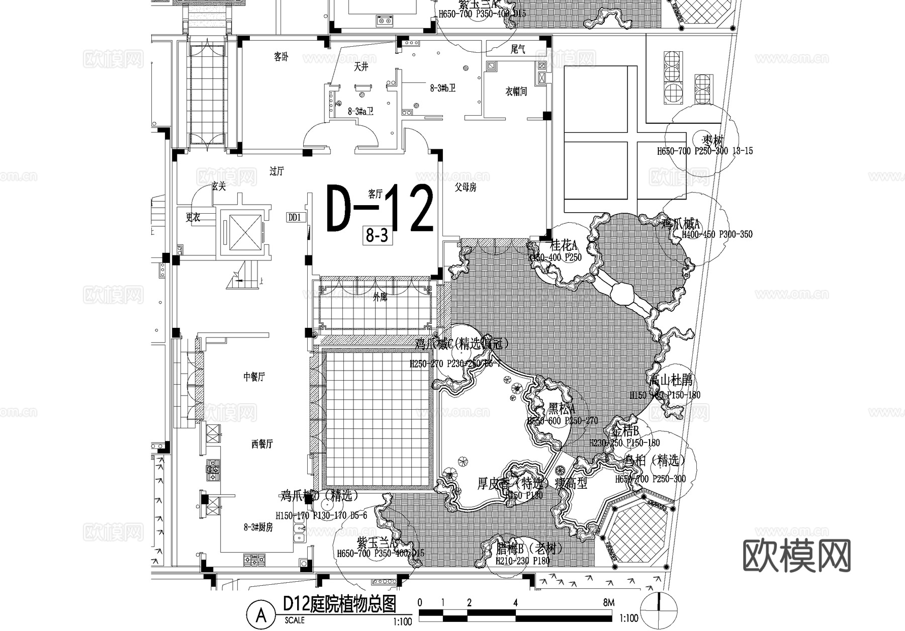 新中式别墅庭院景观平面图CAD施工图cad施工图