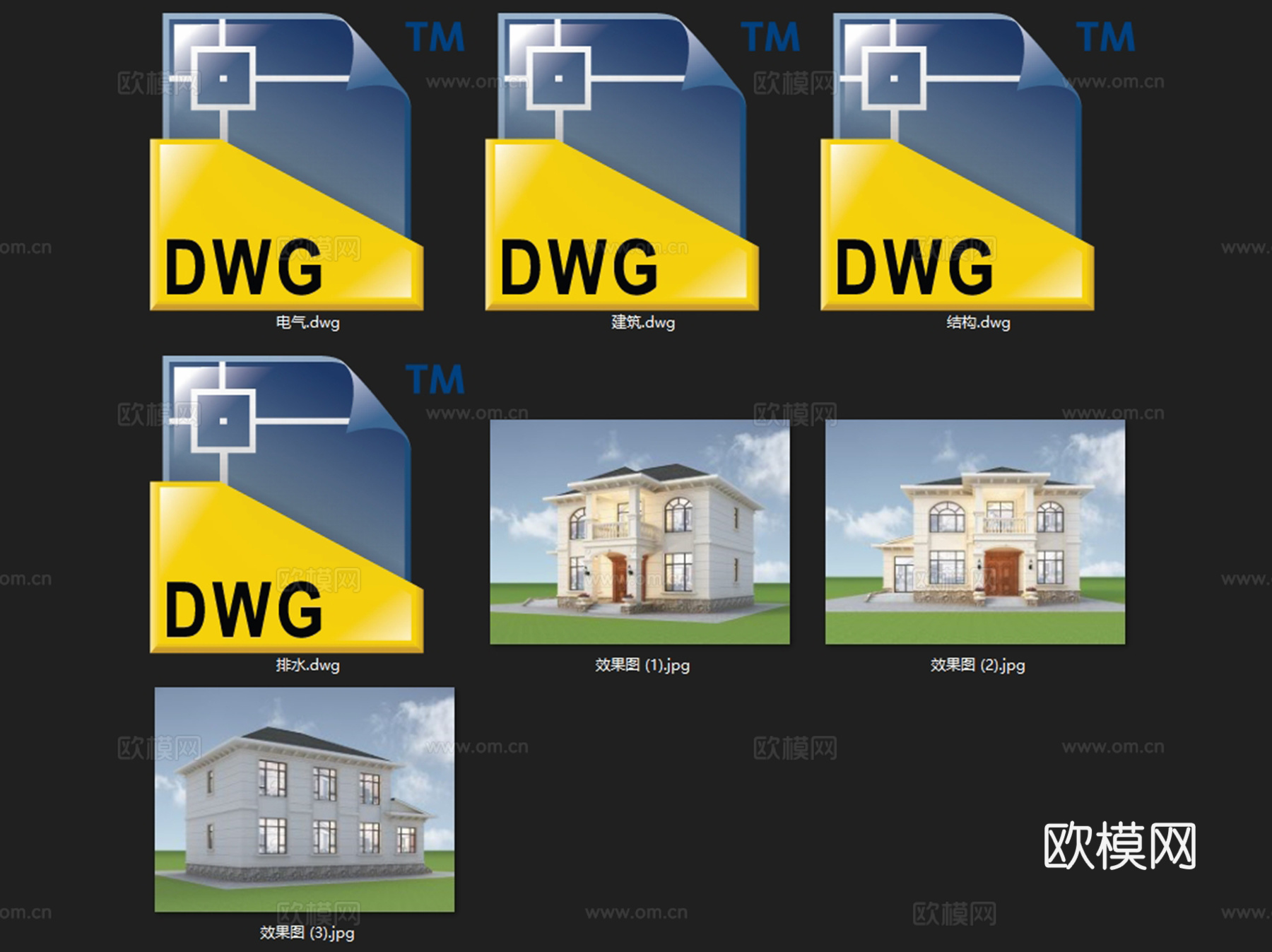 欧式简欧二层独栋别墅农村乡村自建房建筑CAD施工图cad施工图