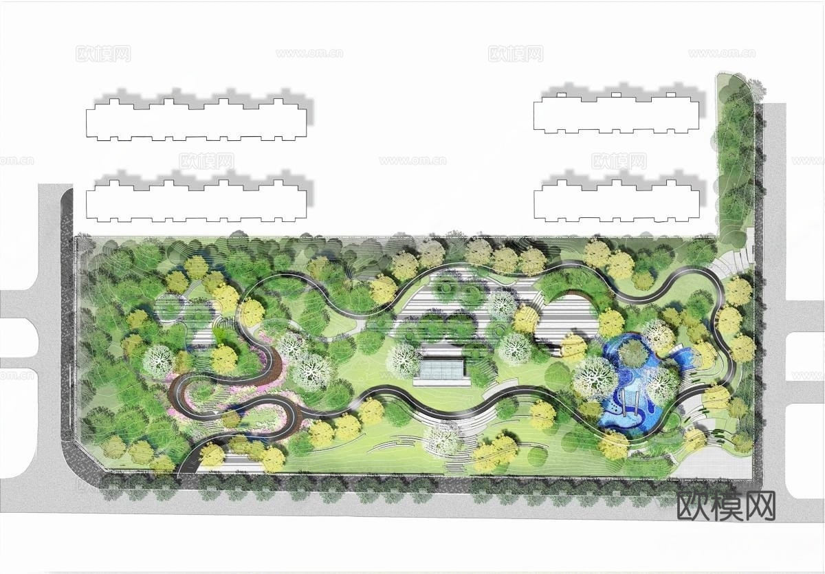 口袋公园地形花境施工图cad施工图