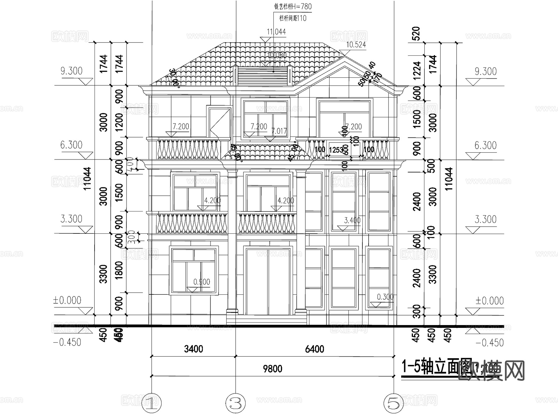 欧式简约三层独栋别墅农村乡村自建房住宅建筑CAD施工图cad施工图