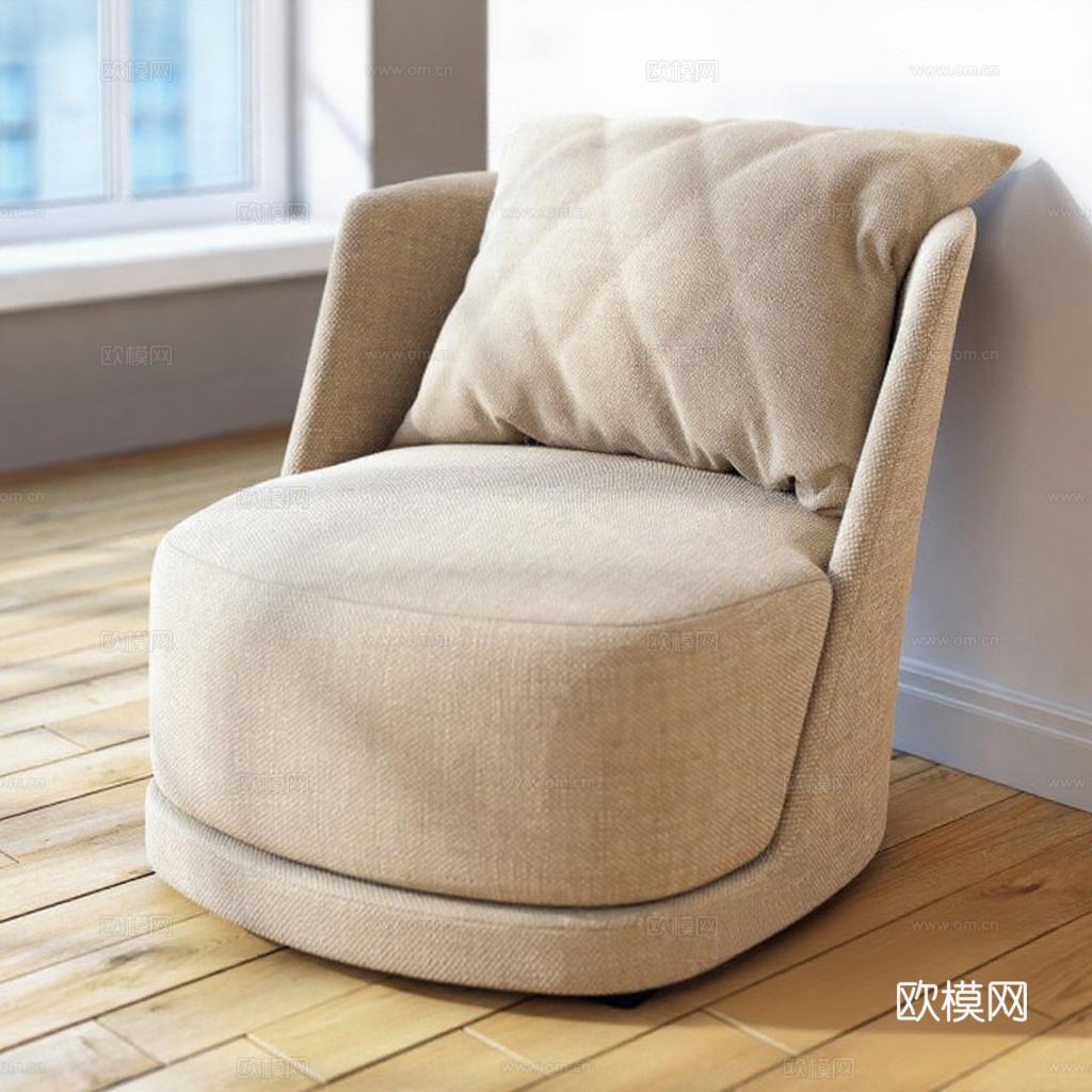 米色布艺沙发 现代客厅单人沙发 家居设计效果图 3D模型渲染 浅木色家居装饰免费3d模型